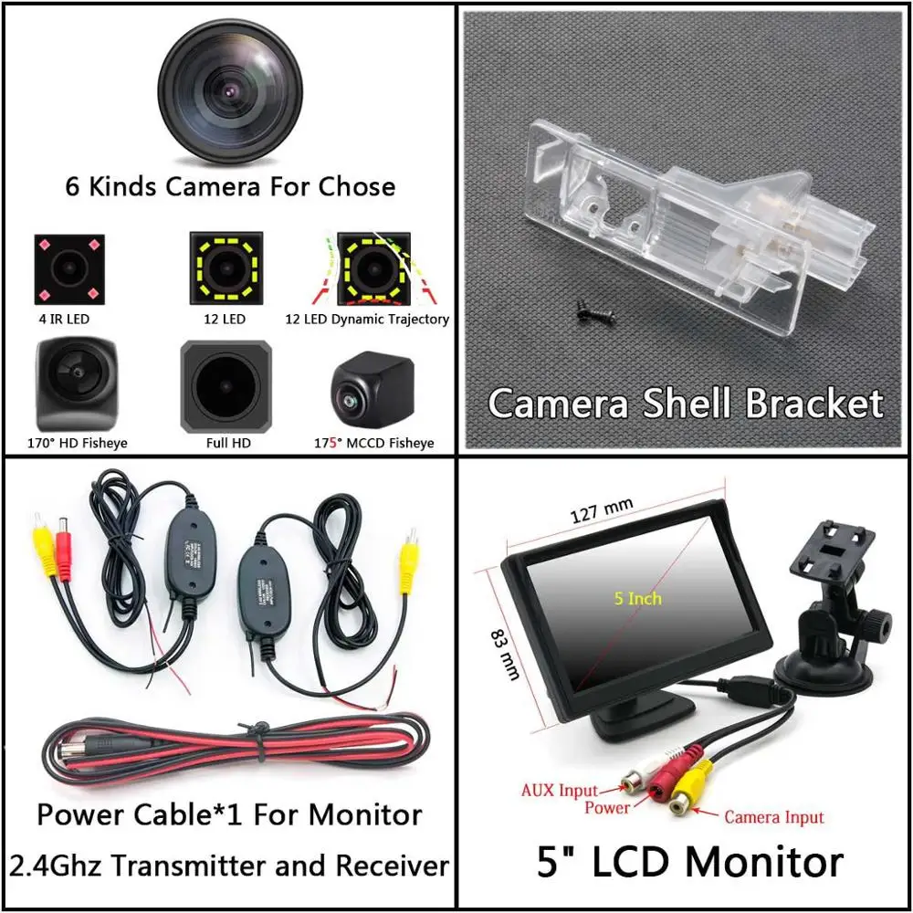 175 градусов 1080P рыбий глаз задний вид автомобиля камера для Renault Clio 3 III 4 IV Lutecia 2012- Fluence 2013 автомобиля - Color Name: Cam Wireless 5 LCD