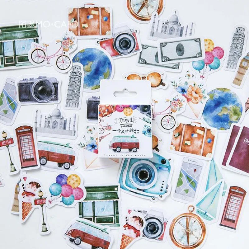 

45Pcs/set Kawaii Stationery Travel Sticker Creativa Journal Scrapbook Stickers Pattern Diary School Supplies Stationery Stickers
