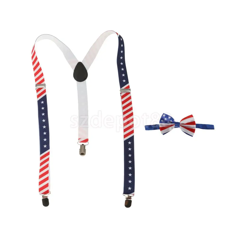 Унисекс взрослый американский флаг Звезды Регулируемый подтяжки галстук набор
