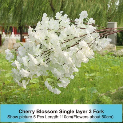 High Densities 4 6 fork Fake Cherry Blossom Flower Branch Begonia Sakura Tree Stem for Event Wedding Tree Deco Artificial Decora - Цвет: Single layer 3 Fork