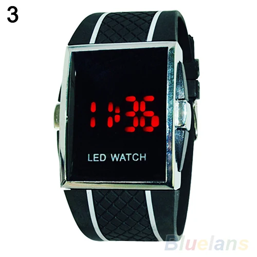 

New Square Mirror Face Silicone Band Digital Sport Watches LED Watches Metal frame Electronics WristWatch Clock Hours dropshipp