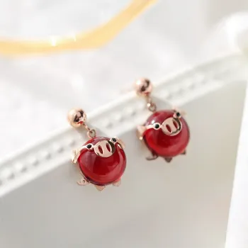 

New red Cute Pig Animal Push-back Stud Earrings For Women Girls Silver Color Gift Fashion Jewelry love for gift