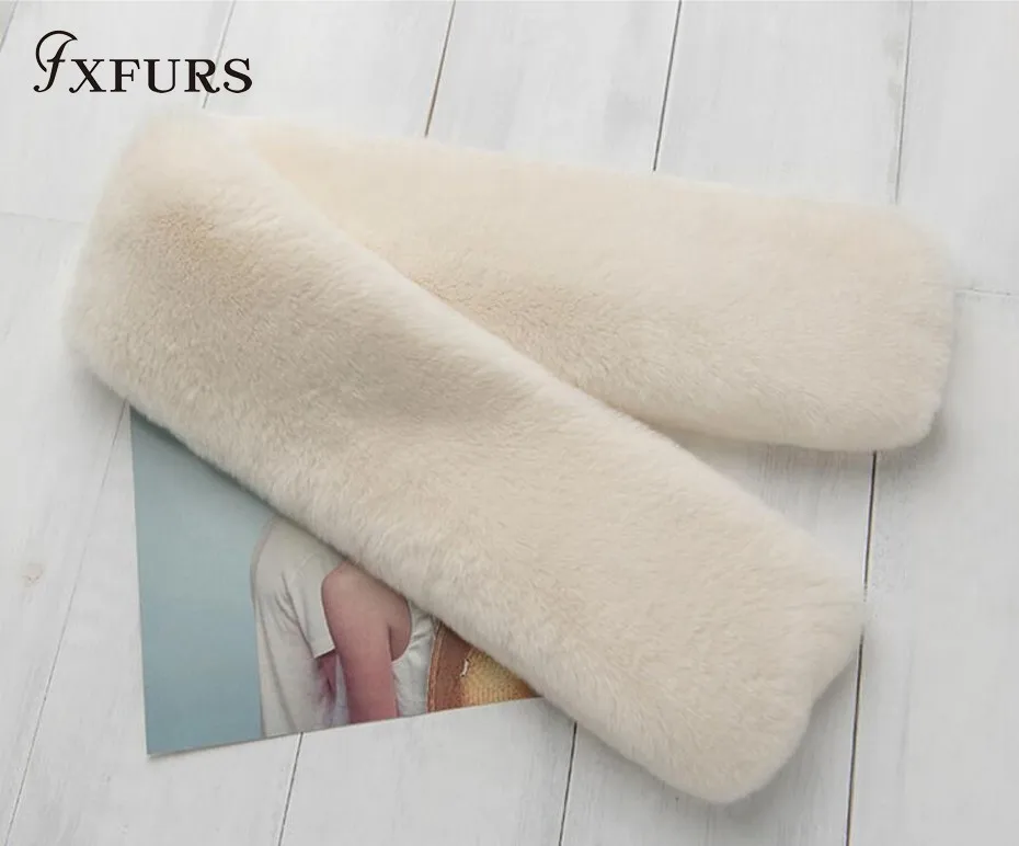 FXFURS настоящий мех кролика воротник шарф Женская пояса из натуральной кожи модные женские Мех животных шарфы для женщин супер высокое - Цвет: beige