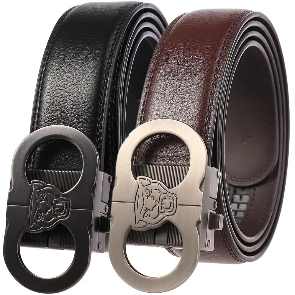 

2019 Mens Tiger Head Buckle Belt Fashion Cow Leather Belt Casual Luxury Business Male Belts Automatic Buckle Men Black Belt