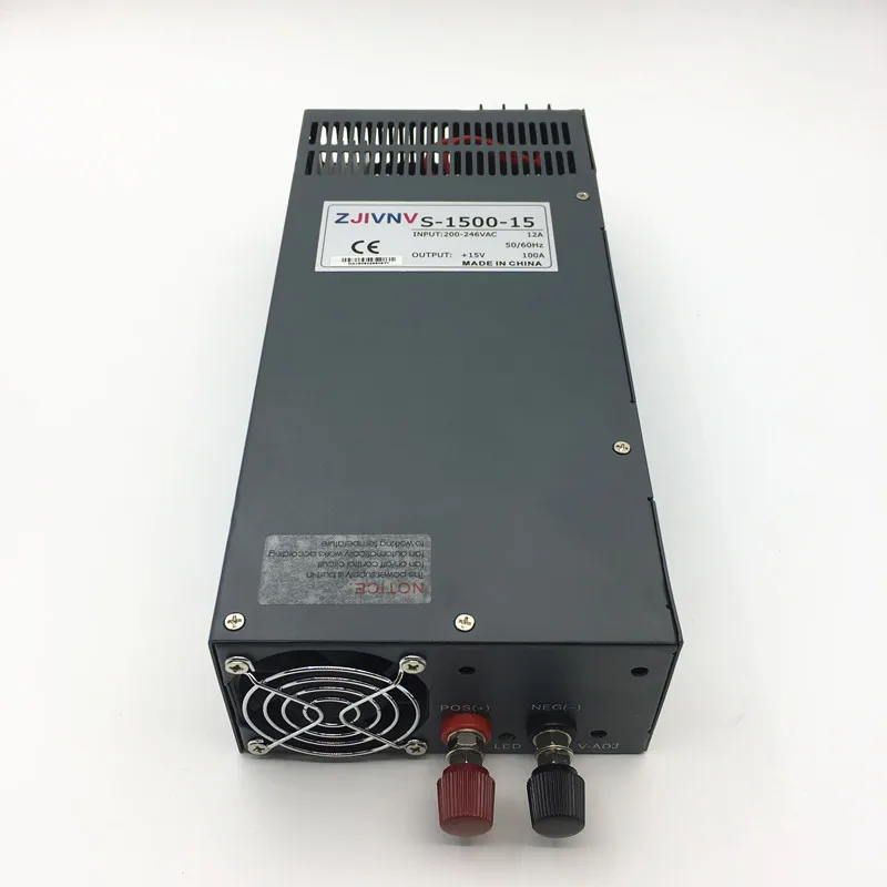 S-1500-15V импульсный источник питания 1500W 15v 100A, одиночный выход параллельный Ac Dc источник питания, AC110V/220 V трансформатор к DC 15V