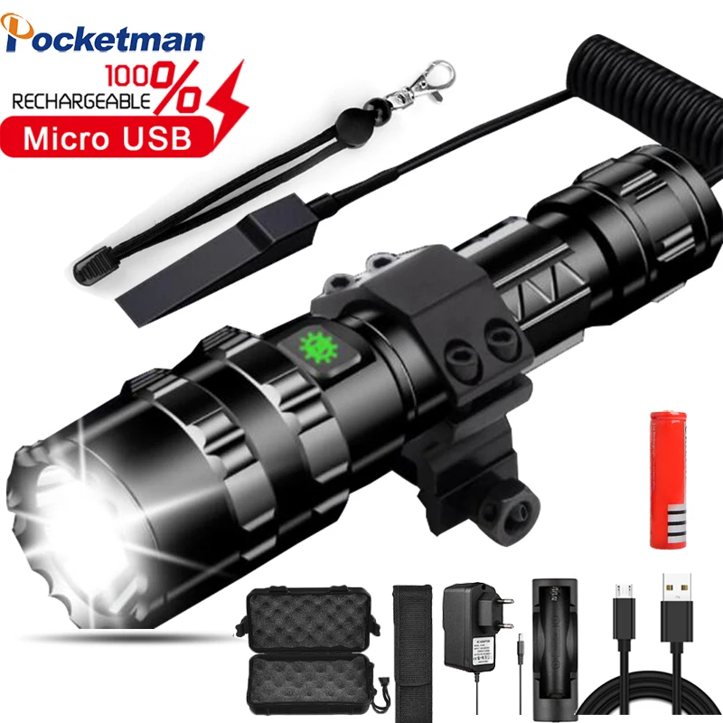 

60000Lumens LED Tactical Flashlight UltraBright L2 USB Rechargeable Waterproof Scout light Torch Hunting light 5 Mode by 1*18650