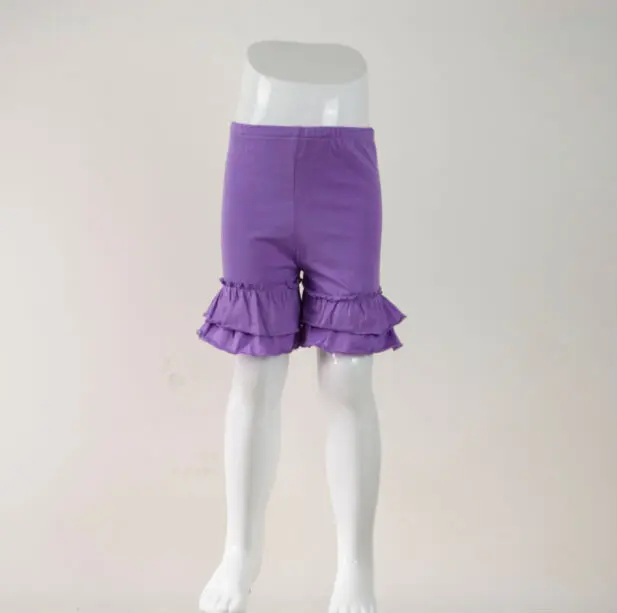 Однотонные хлопковые шорты с оборками для девочек; хлопковые шорты с оборками