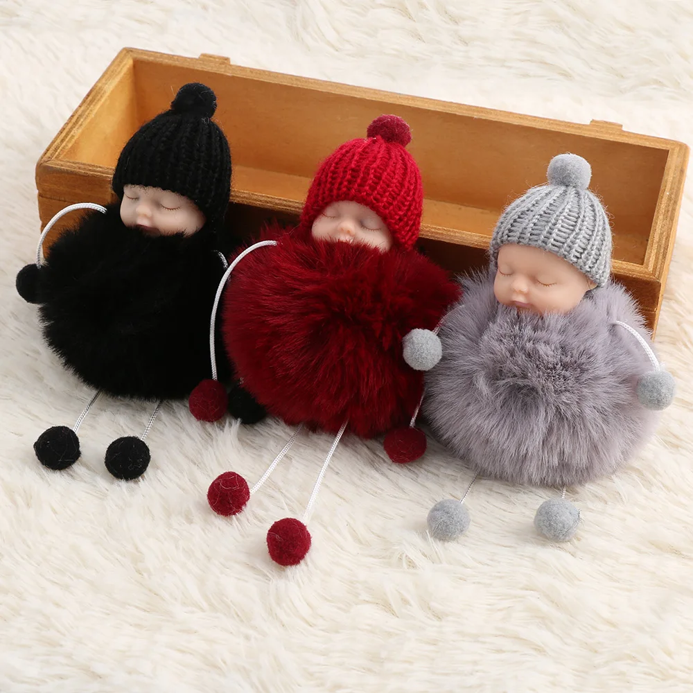 

1pc Fashion Cute Little Baby Faux Fur Fluffer Ball Pom Pom Charm Key chain Car Key Ring Gift For Women Girl Bag Chain