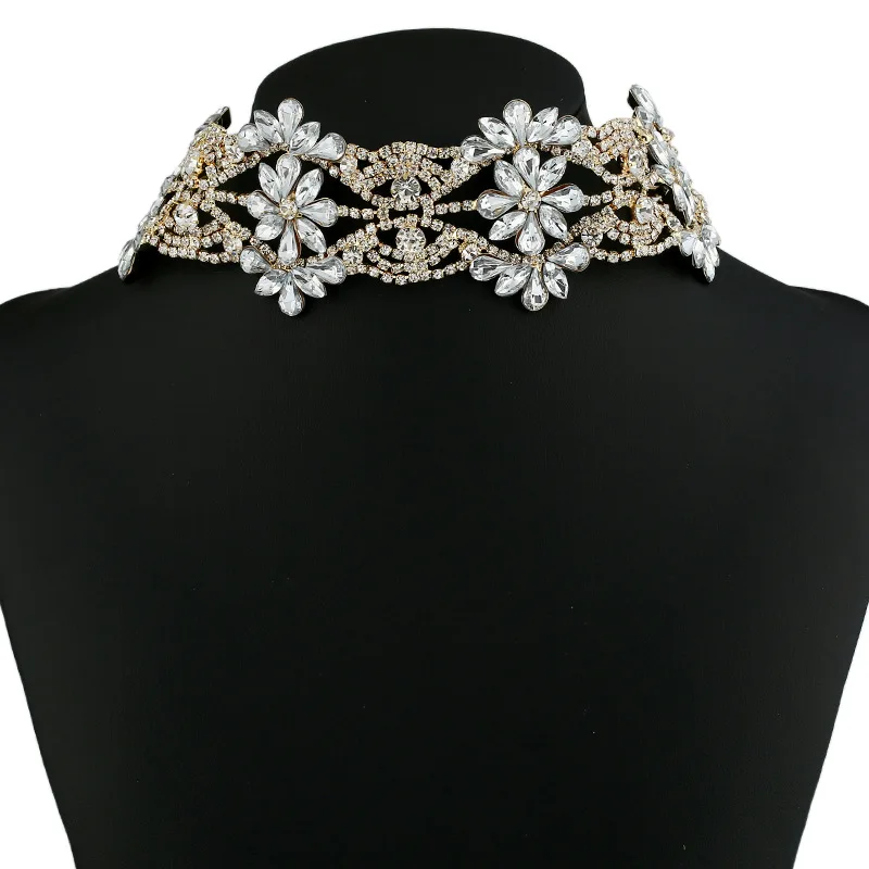 Роскошный кристалл элегантный Jewely для Для женщин цветок сплава Chocker Цепочки и ожерелья полностью ювелирное Винтаж колье Femme