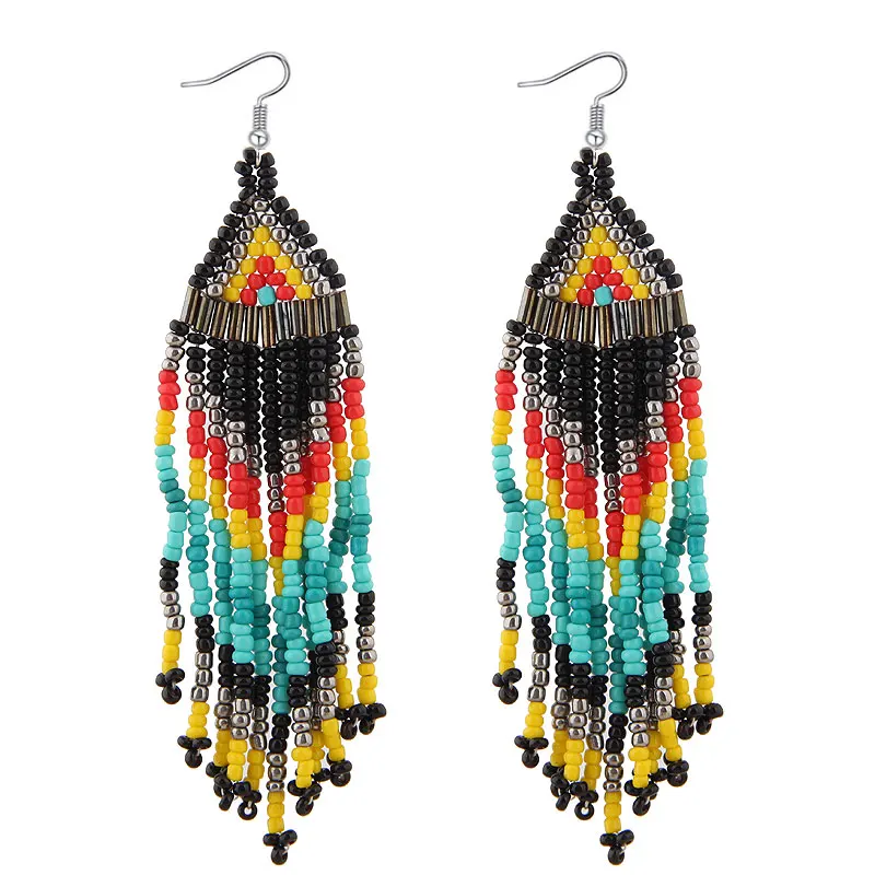Kymyad Bohemian Beads Long Drop Earrings Ethnic Style Fashion Jewelry dangle earrings drop earrings long earrings