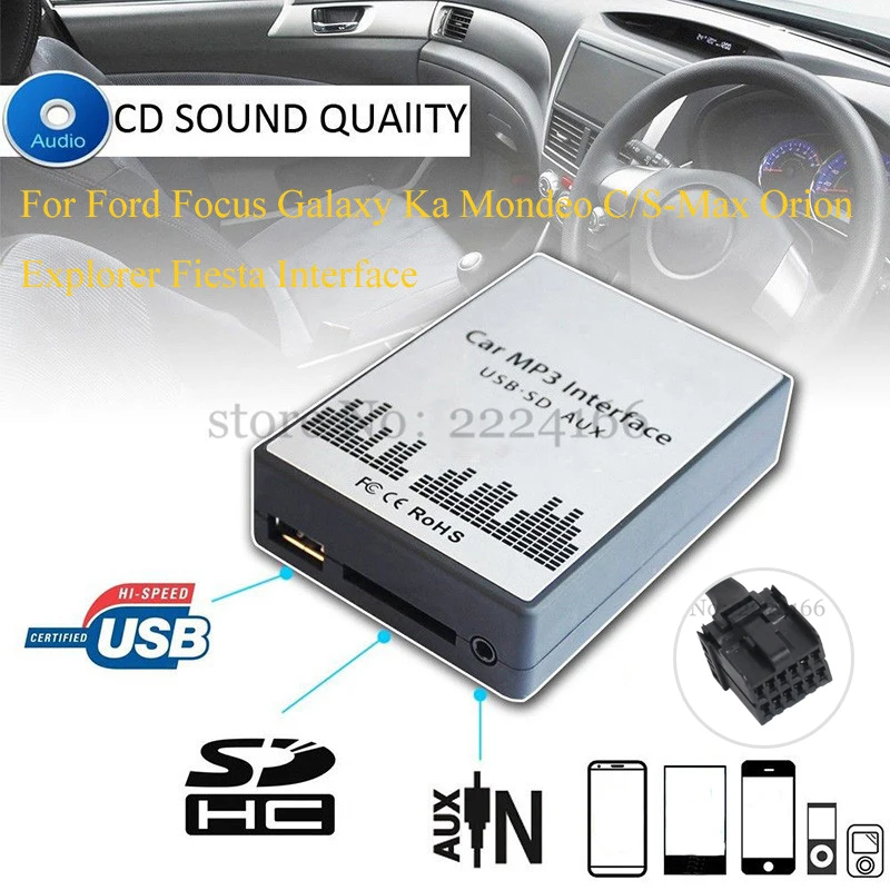 

SITAILE USB SD AUX Car MP3 music player Adapte for Ford Focus Galaxy Ka Mondeo S/C-Max Orion Explorer Interface Car styling kit