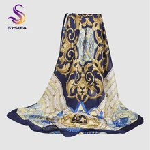 [BYSIFA] женские осенне-зимние квадратные шарфы бренд Tope класса синий и хаки мусульманский женский Шелковый платок шарф накидка