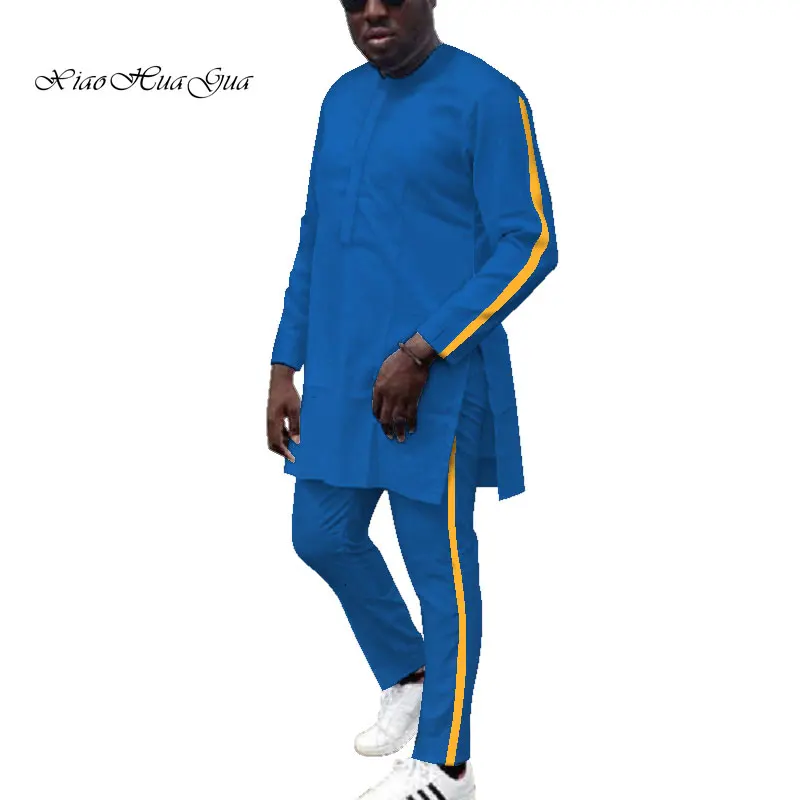 Dashiki Mens African Clothing Dashiki Shirts and Pant 2 Pieces set Plus Size African Cotton Clothing Long SLeeve O neck  WYN687