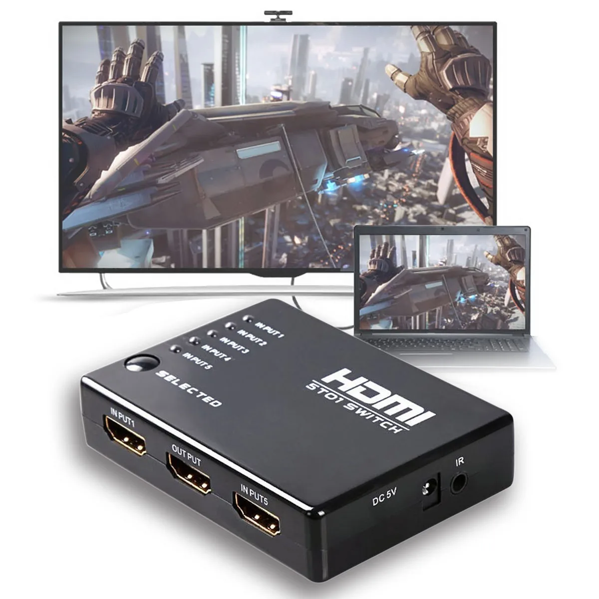 

Besegad 5 in 1 Out Adapter HDMI Auto Switch Extender Switcher Splitter Hub w/ Remote Control for 4K TV HDTV PS3 PS4 PS 3 4 DVD