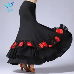 Леди Бальные юбка для танцев женские кадриль костюм вышивкой пайетками производительность юбка костюм для танцев Сумба Танцы костюм D-0032
