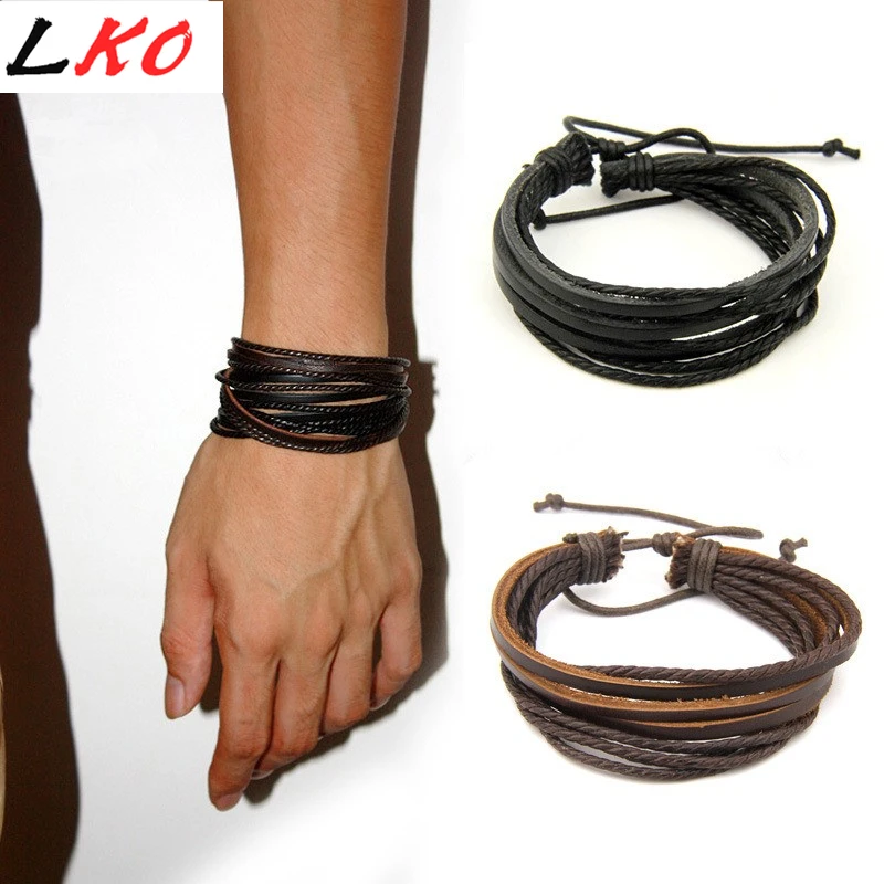 

Newly Design HOT Wrap Leather Bracelets & Bangles For Men And Women Black And Brown Braided Rope Fashion Man Jewelry