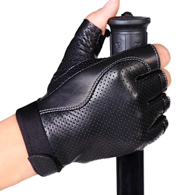 Genuine Leather Gloves Semi-Finger Spring And Autumn Gulps Half Ride Fashion Fitness Slip-Resistant Hiking Leather Gloves women s spring touch screen gloves 3d printing splicing knitted sports mitten men s stretch ride bike five finger gloves