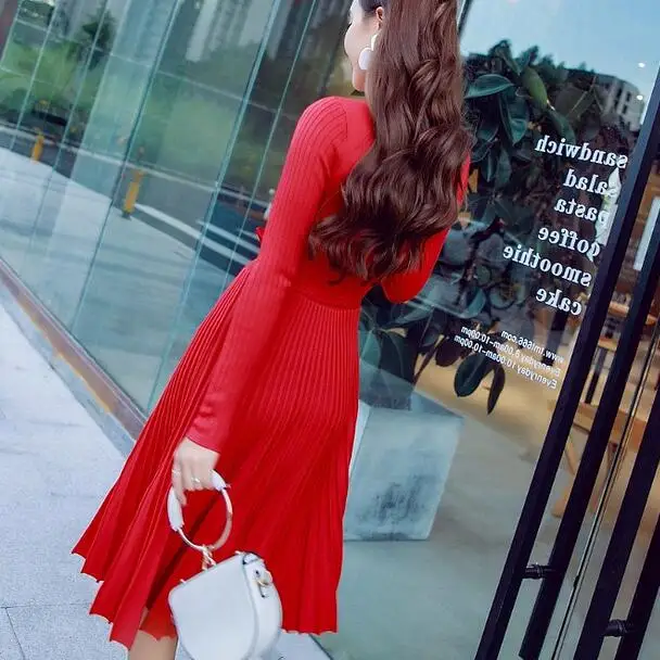 Женский кружевной свитер трикотажное платье 2019 Vestidos офисное женское с поясом v