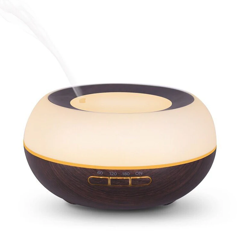 

Circular wood grain ultrasonic humidifier, quiet 7 color led lights home and office aromatic oil diffuser.300 ml H