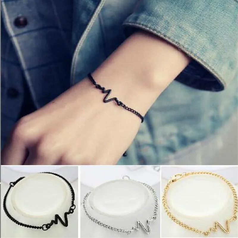 

Female Fashion Jewelry New Heart Beat Simple Ecg Bracelets for Women Pulseras Mujer Love Frequency Bracelets Party Wedding Gift