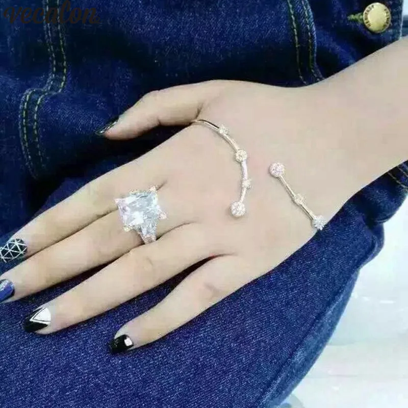 

Vecalon Big Eiffel Tower Promise Ring 925 sterling silver 8ct AAAAA Cz statement Wedding band rings for women Bridal Jewelry