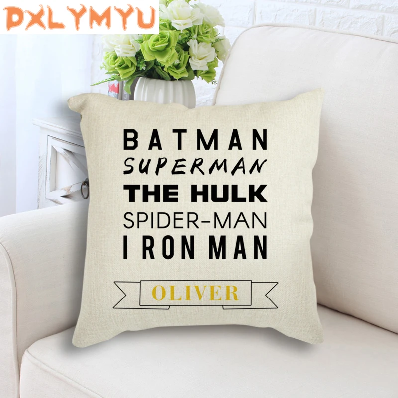 رمي كيس وسادة مخصص اسم حلم كبير بطل السوبر باتمان يطبع غطاء الوسادة الشمال الزخرفية وسادة أريكة وسادة غطاء