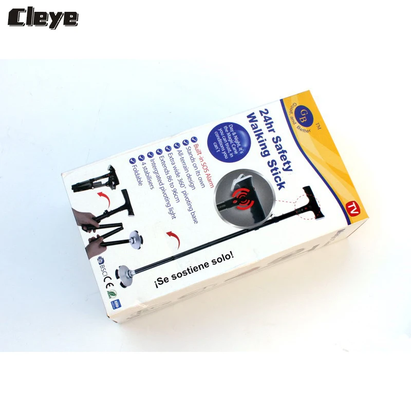 Cleye Professional Old Man Walking Stick Smart Folding Elderly Cane Four Feet Non-slip with Lights Ultra Light Crutch for Aged