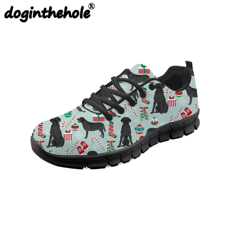 

doginthehole Sport Running Shoes Black Labrador Printing Women's Flats Sneakers Lightweight Female Outdoor Training Shoes Mesh