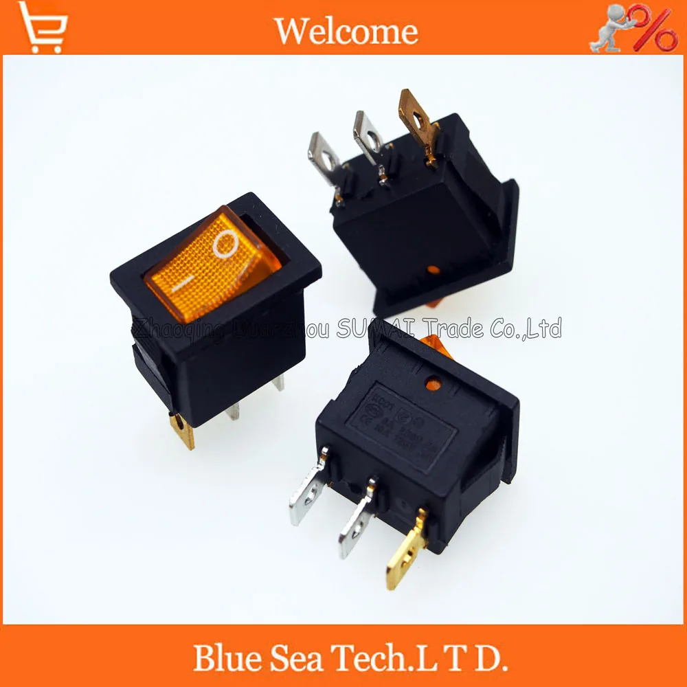 

3 Pin LUMINATED Rocker Switch Yellow light button switch for Power,car etc. 10A/125VAC,6A /250VAC,21*15mm