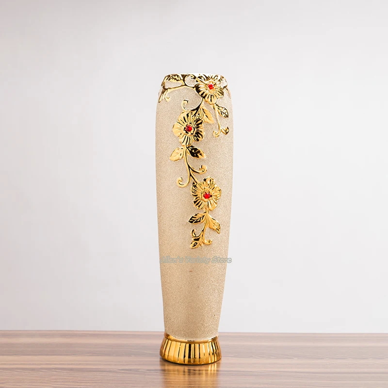 Барокко большая напольная ваза позолоченный держатель для цветов фарфоровая Смола керамическая ваза для цветов декоративные вазы золотое украшение покрытая металлом ваза