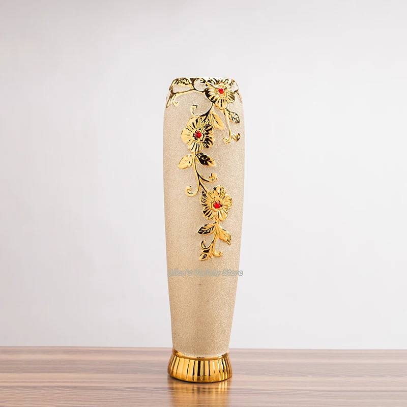 Baroque Big Floor Vase Gilded Flower Holder Porcelain Resin Ceramic Flower Vase Decorative Vases Golden Decoration Plated Vase image 4