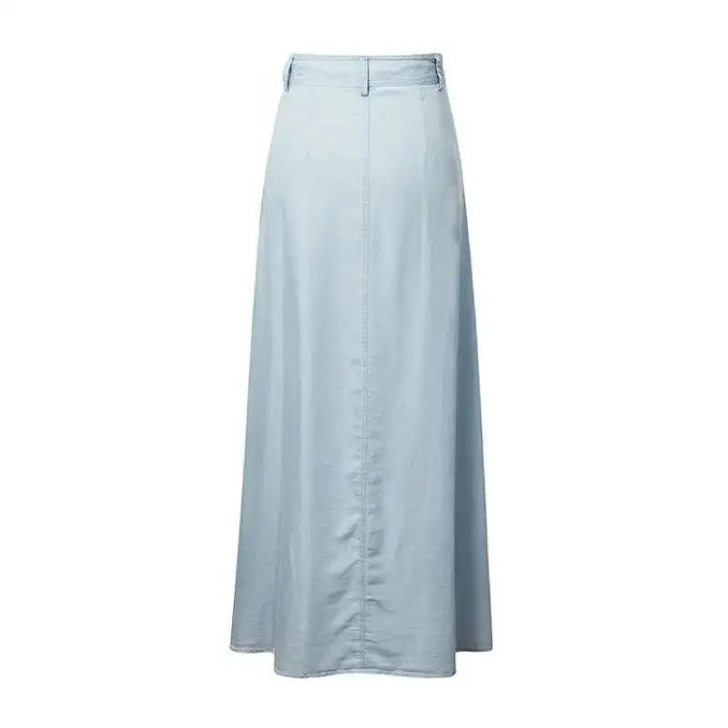Длинные юбки в пол для женщин, однобортная джинсовая юбка с завышенной талией, Faldas Largas Elegantes