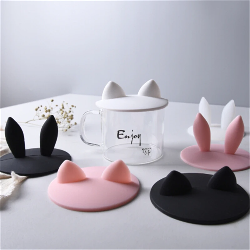 Silicone Rabbit Ear Cups Lids Cute Dustproof Reuseable Cup Covers Anti-dust Reusable Sealing Anti Dust Coffee Cover | Дом и сад