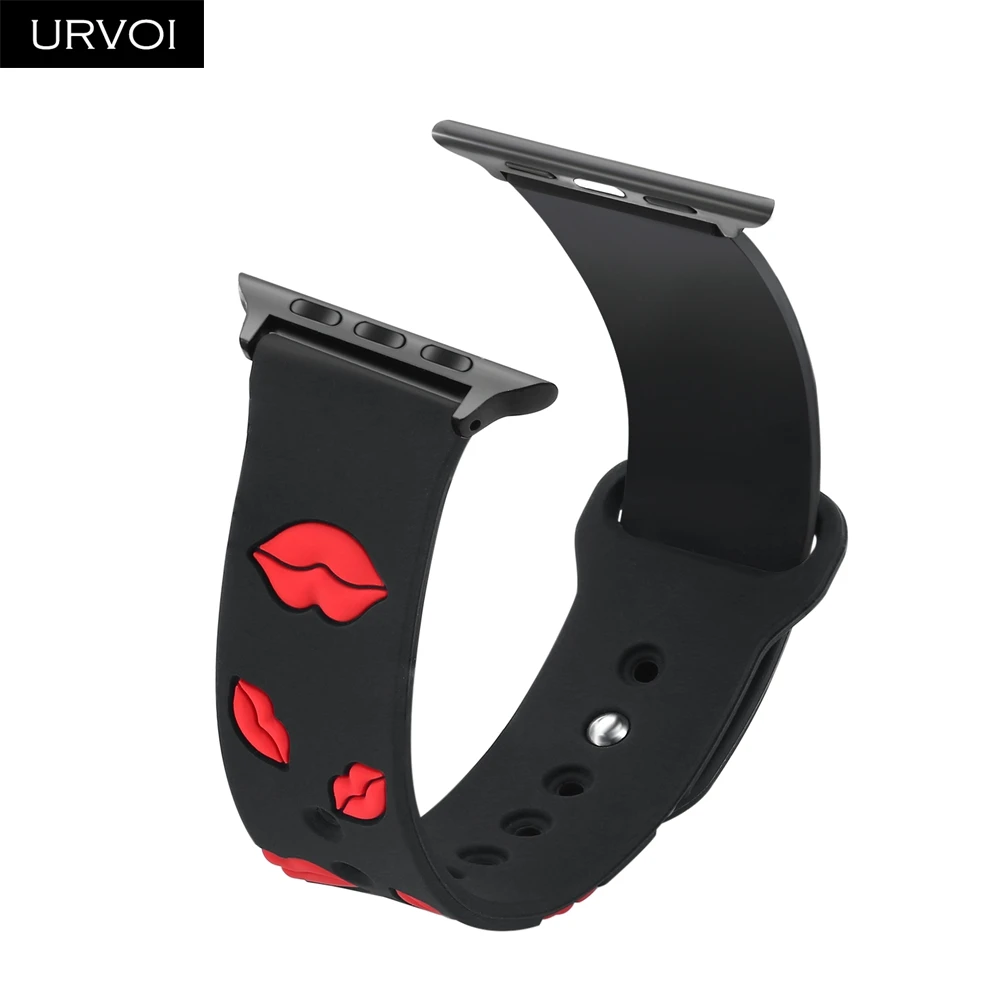 Силиконовый ремешок URVOI для apple watch series 6 SE 5 4 3 2 iWatch спортивный с рисунком губ