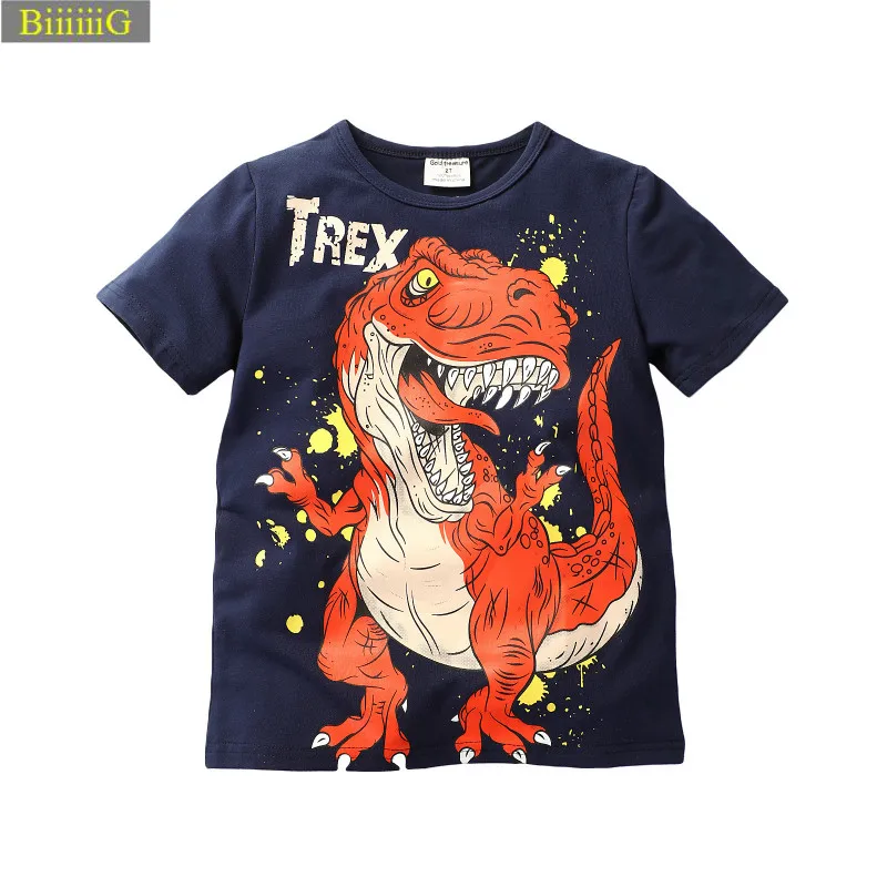 

2018 Summer Cartoon Dinosaur Print Cotton Boy T-shirt Casual Fashion Short Sleeve O-neck T Shirt Children's Clothes 1-6y