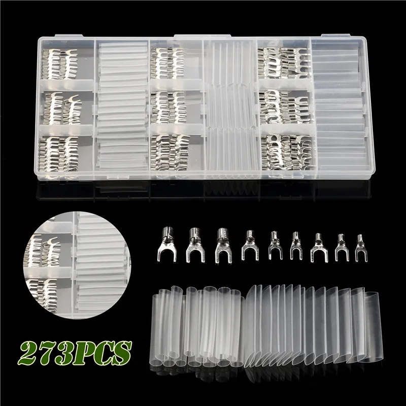 

Non-Insulated Fork U-type Bare Terminals Connectors Set Waterproof Electrical Insulation Cable Sleeving Heat Shrink Tube 273Pcs