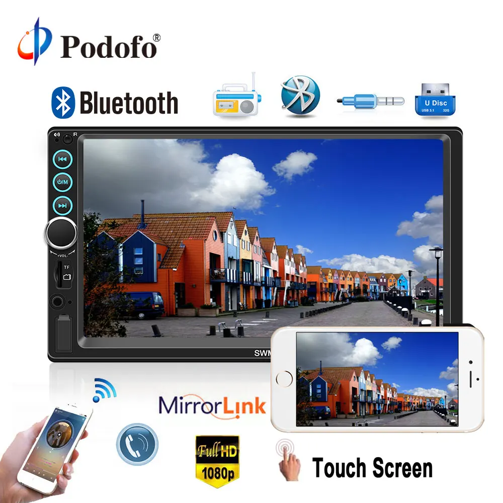 

Podofo 7'' Universal 2din Car Radio Multimedia Player Bluetooth FM MP5 Mirror Link Video Player Audio Stereo With Remote Control