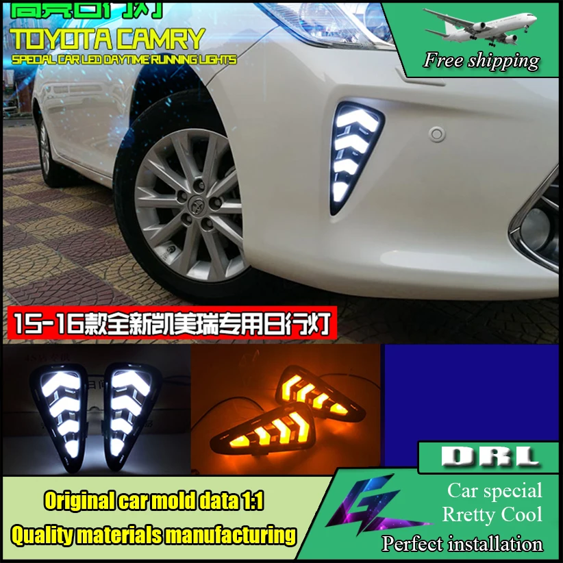 

Car Styling LED DRL Daytime Running Light For Toyota Camry V55 2015-2017 Fog Lamp Frame Fog Light White Tri color