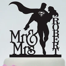 Акрил Свадебный торт Toppers Супермен пары пользовательские невеста жених именем и датой Обручальное Свадебные душ Декорации для вечеринок