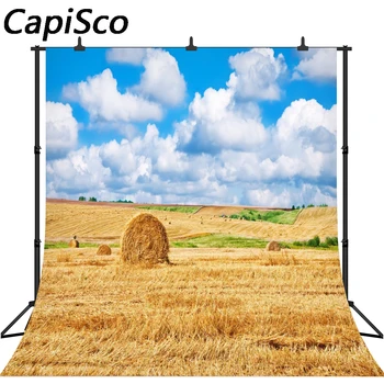 

Capisco Rural Farm Field Wheat Hay Bales Clouds Blue Sky Photography Backgrounds For Photo Studio Vinyl Custom Backdrops Props