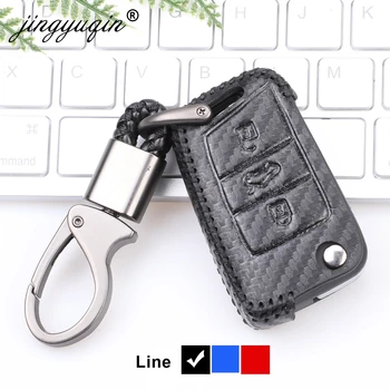 Keyforkess custodia in pelle stile chiave in carbonio per Polo Golf 7 Tiguan Skoda Octavia Karoq SEAT Ateca Leon Ibiza 2015-2019