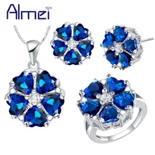 Almei невесты с цветочным узором; Комплекты украшений для женщин Свадебные серьги вашей мечты и Цепочки и ожерелья Модные розового и голубого цвета с украшением в виде кристаллов Комплект бижутерии T563