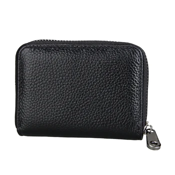 

Fashion Accordion Zip Wallet RFID Blocking Coin Pouch Genuine Leather Unisex Wallet Solid Color Card Holder Wallet
