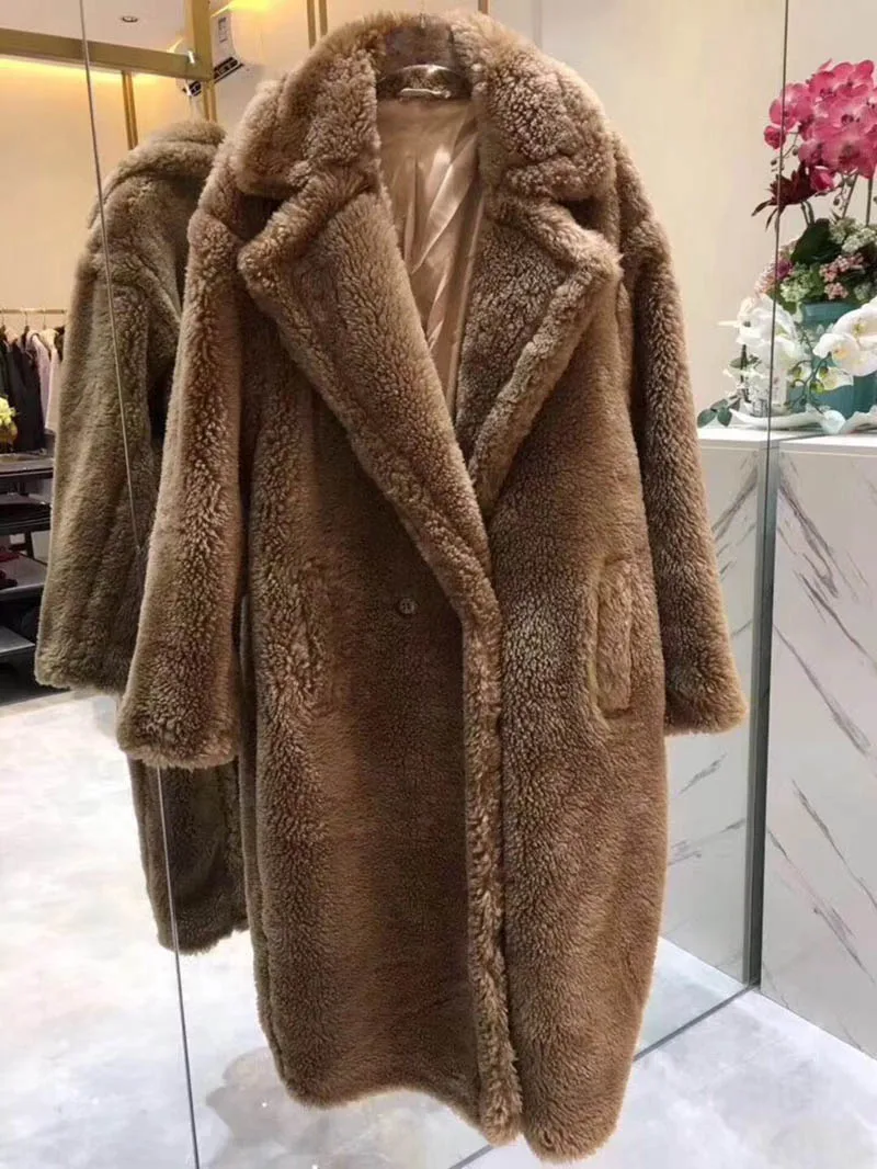 Женское плюшевое пальто из натуральной шерсти, модное Стильное зимнее плотное теплое длинное пальто, натуральный мех, верхняя одежда S7480