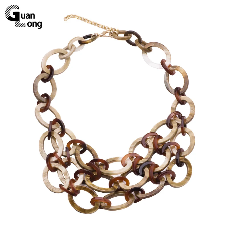 GuanLong Модные Многослойные овальные смолы акриловые звенья цепи ожерелья для женщин Подарки Ювелирные Изделия