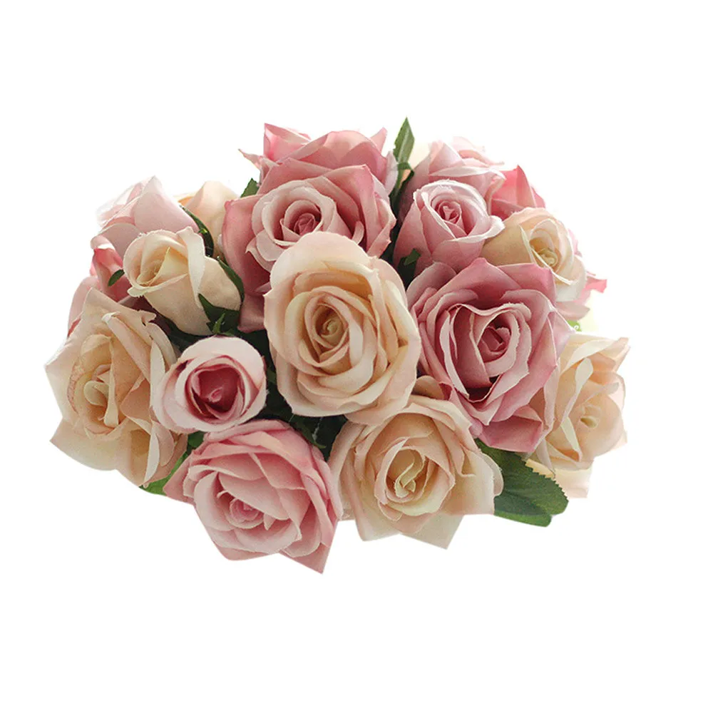

Artificial Silk 9 Heads Fake Flowers Leaf Rose Wedding Floral Decor Bouquet plants Party Ceiling Decoration Wall Hanging19jul11