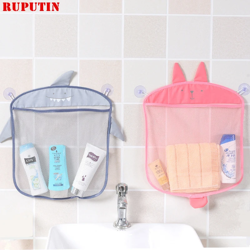  RUPUTIN 1pc Cartoon Wall Hanging Bathroom Storage Cosmetic Bag Knitted Net Mesh Bag Baby Bath Toys 