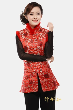 Новое поступление, зимняя женская удлиненная жилетка из кроличьего меха в китайском стиле, M L XL XXL 3XL 4XL 5XL, WHB025 - Цвет: red