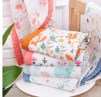 

cartoon 6 layers cotton gauze thicken bath towel newborn towel blanket baby crib bed cover