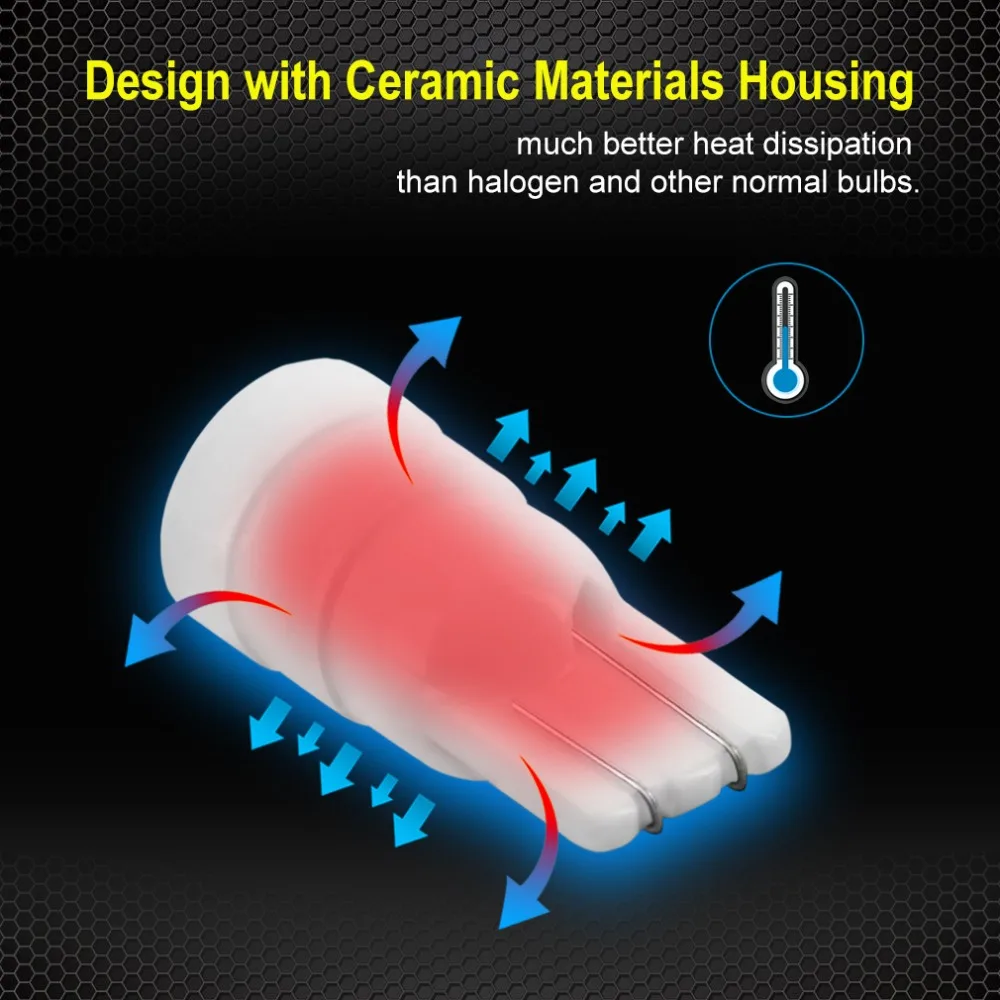 10 шт. Керамика T10 W5W светодиодный лампы 194 168 автомобиля Подсветка салона клин инструменты для дверцы боковые лампы пластины светильник авто лампа белый AC/DC 12V